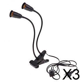 3xEU Plug E27 2-head Clip on Reading Light Base Desk Reading Lamp Socket Black