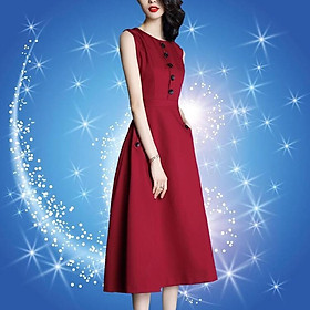 đầm xòe sát nách phối nút cao cấp QC285269