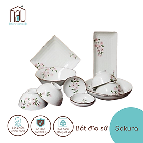 Sakura Hoa tuyết - Bộ Chén đĩa bát Sứ bền đẹp Men Tuyết cao cấp làm quà cưới quà tân gia, mâm cơm ngày Tết Nhà của Nâu