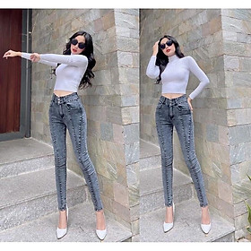 Quần Jean Nữ Màu Xám Kiểu Viền Gân Lưng Cao Co Giãn Đẹp Store 257