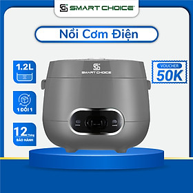 Nồi Cơm Điện Mini 1.2L SMARTCHOICE SCG-RC3001 Lòng Nồi Phủ Ceramic Chống Dính Cao Cấp, Nồi Cơm Điện Cơ Có Quay Xách Dùng Cho 1-3 Người Ăn, Nấu Chín Nhanh, Giữ Ấm Lâu - Hàng Chính Hãng - Xám