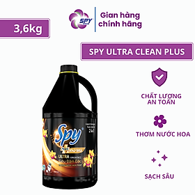 Nước giặt xả SPY Ultra Clean Plus can màu VÀNG 3,6 kg 2 trong 1 Sạch sâu Thơm lâu Diệt khuẩn