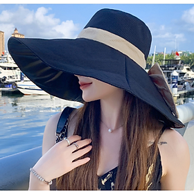 Mũ rộng vành gắn nơ phong cách Hàn vải 2 lớp cao cấp, nón nữ rộng vành chống tia cực tím tuyệt đối