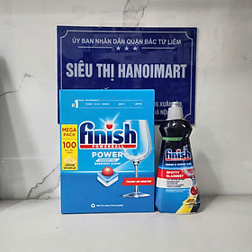 Combo Hộp 90 viên viên nước rửa bát Finish All in one + Nước làm bóng Finish Rinse & Shine Aid 400ml