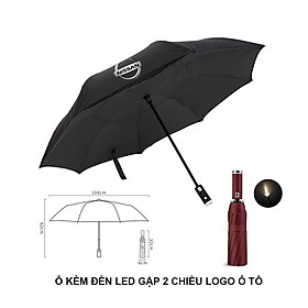 Ô dù thời trang tự động 2 chiều một nút bấm chống tia UV có đèn LED xoay 10 nan logo xe hơi cao cấp - Nissan