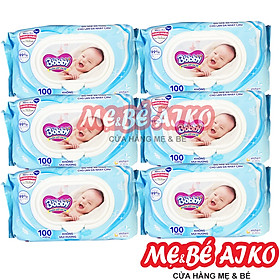 Combo Tiết Kiệm: 6 Gói Khăn Ướt Bobby Care Không Hương 100 Miếng/Gói