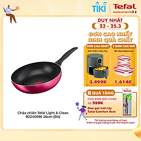 Chảo chiên Tefal Light & Clean B2240596 26cm (Đỏ) - Lớp phủ Titanium - Công nghệ Thermor-spot cảnh báo nhiệt - Hàng chính hãng