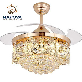 Mua Quạt có đèn  quạt trần đèn dấu cánh pha lê HAPOVA SISOR 8048 Động cơ 6 số + Tặng kèm điều khiển từ xa HÀNG CHÍNH HÃNG