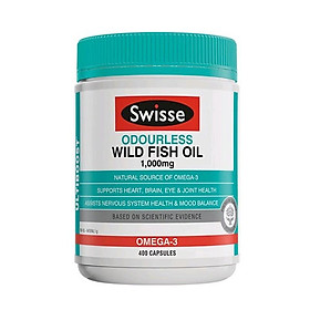 Viên Bổ Sung Omega 3 Không Mùi Swisse Wild Fish Oil 1,000mg Omega 3 - 400 viên (Hàng Nhập Khẩu Từ Úc)