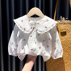 Áo sơ mi dài tay họa tiết cherry dễ thương cho bé gái