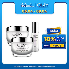 Bộ Sản Phẩm Olay White Radiance Dưỡng Trắng và Cấp Ẩm (Kem dưỡng trắng da ban ngày, Kem dưỡng trắng da ban đêm, Tinh chất dưỡng trắng da, Sữa rửa mặt)