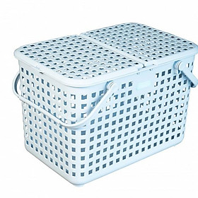 Giỏ đựng đồ đi sinh bằng nhựa cao cấp quai giữa có nắp đậy NACHI INOCHI Nhật Bản - Màu Xanh