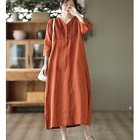 {#HàngMớiVề} Váy Đầm Nữ Thiết Kế Cao Cấp Cổ Xẻ Dáng Suông Tôn Dáng, Đầm Midi Chất Liệu Sang Trọng Da190