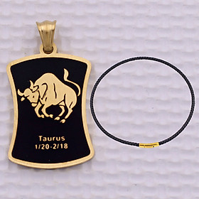 Mặt dây chuyền cung Kim Ngưu - Taurus inox vàng kèm vòng cổ dây da đen, Cung hoàng đạo
