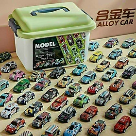 Thùng 30 xe ô tô KIM LOẠI CÓ CÓT TỰ CHẠY kèm hộp đựng hàng loại 1, xe ô tô đồ chơi nhiều màu kèm thùng đựng