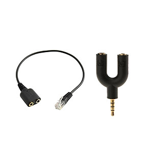 RJ9 Male to 2x 3.5mm Female Headset Phone MIC Audio Splitter Adapter Cable + 3.5mm Male To 2 Female Audio Jack Earphone Headphone 2 Way Splitter Adapter