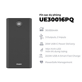 Mua Sạc dự phòng Energizer 30000mAh UE30016PQ - tích hợp sạc nhanh 20W  3 cổng sạc tiện lợi- Hàng chính hãng  bảo hành 2 năm