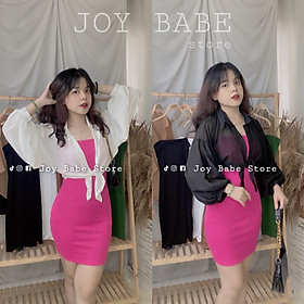 Đầm body nữ hai dây sexy JOY BABE  mix áo khoác sơ mi mong manh, thun ôm đẹp hack dáng, đầm thời trang sọc DAM 5