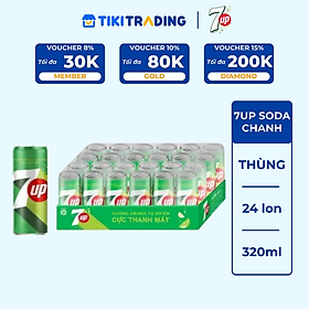 Thùng 24 Lon Nước Uống Có Gaz 7Up Soda Chanh (320ml/lon)