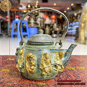 Mua Bình Trà Bát Tiên Màu Xanh Giả Cổ Bằng Đồng - Vật Phẩm Phong Thủy