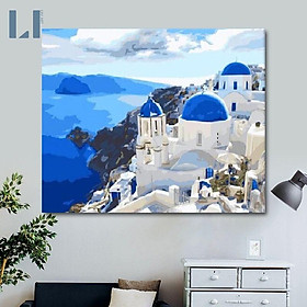 Mua Tranh sơn dầu số hóa tự tô c màu theo số pó khung chuẩn màu - Tranh tôhong cảnh Santorini T232