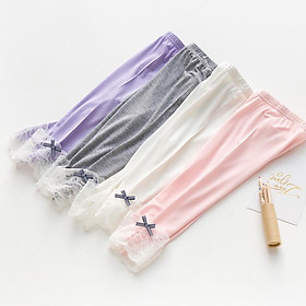 (Hàng đẹp video) Quần legging lửng thun cotton xuân hè phối ren bé gái siêu nhẹ mát