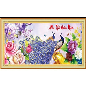 TRANH CHỈ LỤA BÓNG THÊU KÍN ---Tranh thêu chữ thập Phu Thê viên mãn kt 148x68cm