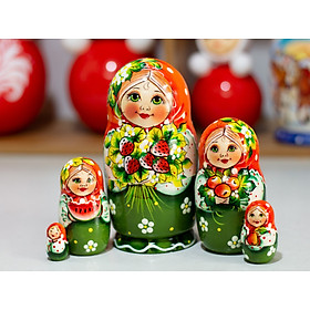 (CỰC DỄ THƯƠNG) BỘ BÚP BÊ NGA MATRYOSHKA 5 LỚP 15CM HOA VĂN 