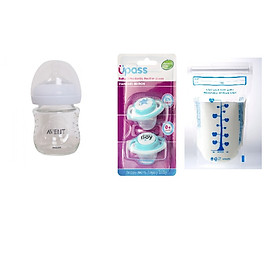 Bình Sữa Thủy Tinh Avent 120ml- Kèm 1 Vỉ Đôi Ty Ngậm Chỉnh Nha Upass (Giao Ngẫu Nhiên) - Tặng kèm 1 túi trữ sữa UNIMOM 210ML