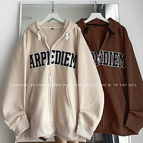 Áo Hoodie Zip APIDIEM 2 màu nâu choco và kem Thêu chữ form rộng Unisex, Áo khoác nỉ ARPEDIEM  ảnh thật tại shop, Áo Khoác nỉ ARPI 2 màu TanNâu form rộng unisex nam 