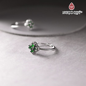 Nhẫn bạc cỏ 4 lá phỉ thú lục đế vương type A hạt 3mm x4 viên mệnh hỏa, mộc - Ngọc Quý Gemstones