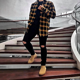 Sơ mi Flannel màu đen vàng