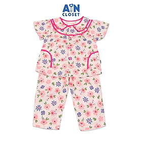 Bộ quần áo Dài tay ngắn bé gái Hoa Pansy Hồng Xanh cotton - AICDBG7OCAAT - AIN Closet