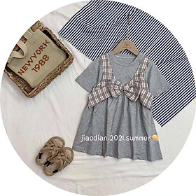 Đầm babydoll phong cách Hàn Quốc cho bé gái size 13-26kg chất cotton mềm mát