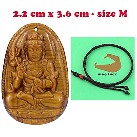 Mặt Phật Đại thế chí đá mắt hổ 3.6 cm kèm vòng cổ dây dù nâu - mặt dây chuyền size M, Mặt Phật bản mệnh