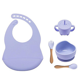 Bộ 6 Chắc Chắn Cho Bé Ăn Silicone Bộ Đồ Ăn Bộ Đĩa Bát Silicon Yếm Placemat Giỏ Muỗng Nĩa Chén Ăn Bộ Bé Trẻ Em bộ - one