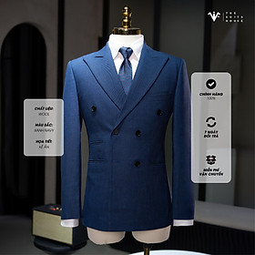 Nguyên bộ suits 2 mảnh XANH NAVY KẺ ẨN, 6 KHUY 3 TÚI, chất vải Wool - Nobility