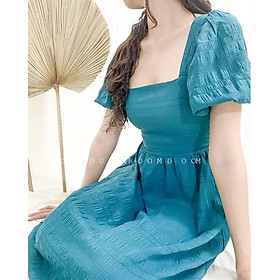 Bami dress - Đầm midi xanh hở lưng tay phồng