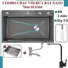 Mua Combo chậu rửa chén bát 1 hố lớn Valenza size 7846 sus304 nano đen kháng khuẩn kèm vòi rửa bát nano Vuông Valenza sus304  bộ xả to ngăn mùi  khay inox kín-TẶNG BÌNH NƯỚC RỬA CHÉN