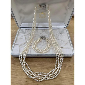 Bộ Trang Sức Ngọc Trai Nước Ngọt Bạc Hạt Nhỏ Đan Xoắn 5 Vòng Sang Trọng Dự Tiệc - Ngọc Trai Trường Thịnh