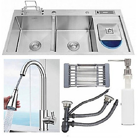 Mua Combo chậu rửa chén bát + vòi rửa bát nóng lạnh dây rút + rổ rau củ năng + bình xà phòng + bộ xả chống hôi