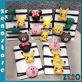 Set 4 dây buộc tóc Thỏ, Gấu, Khủng Long, Pikachu...Dây Cột Tóc, Chun Buộc Tóc Nhiều Mẫu PT29