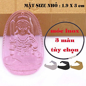 Mặt Phật Bất động minh vương pha lê hồng 1.9cm x 3cm (size nhỏ) kèm vòng cổ dây da đen + móc inox vàng, Phật bản mệnh, mặt dây chuyền
