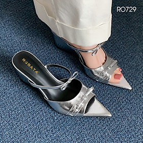 Dép nữ mũi nhọn, đính nơ, đế xuồng ROSATA RO729 - 7p - Bạc, Nude - BKSTORE
