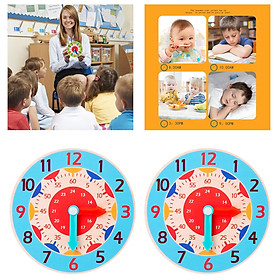 2 Piece Montessori Wooden Clock Toy Teaching Aids Toys for Kids Preschool