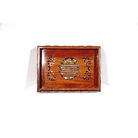 Khay trà đạo gỗ hương chân cong có hứng trà inox điêu khắc hoa văn biểu tượng - Nhiều cỡ