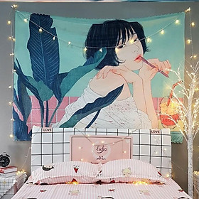 Mua Tranh vải trang trí họa tiết cô gái - decor phòng phong cách cá tính có Tặng kèm đèn nháy và móc treo