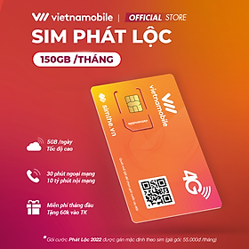 FREE 30 Ngày Sim 4G VIETNAMOBILE PHÁT LỘC Data 5GBNgày 150GBTháng. Miễn Phí 30P Gọi Ngoại Mạng  1 Tỷ Phút GọiSMS Nội Mạng. Tặng 60K TK Chính. Chỉ Dùng Tại 20 T