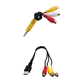 3.5mm Plug Male To 3 RCA Female AV Audio Video Cable Stereo Adapter Cord + USB Male To 3RCA Female Video AV A/V Converter Cable Adapter For HDTV TV