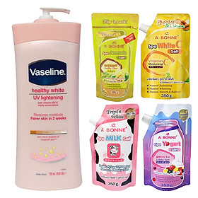 Combo Làm Trắng Dưỡng Thể VASELINE + Kem Dưỡng SNOW WHITE SECRET KEY + Muối Tẩy Tế Bào Chết A BONNE